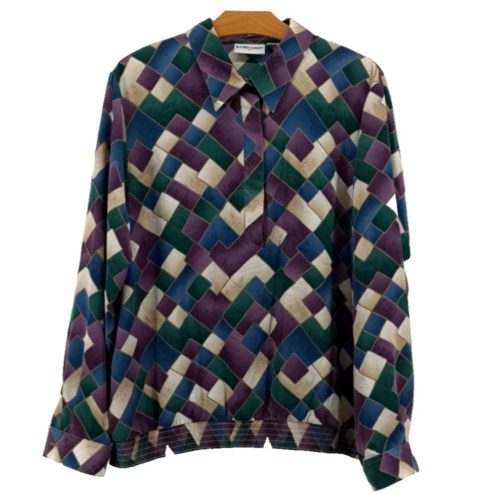 Vintage Alfred Dunner Geometric Blouse Women's 18 Long Sleeve Retro 90s Top